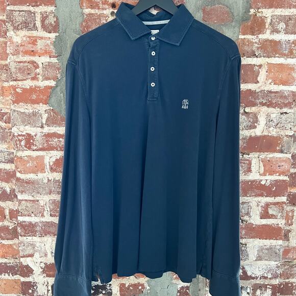 Brunello Cucinelli Men's LS Navy Polo Shirt L $775 - Picture 2 of 5